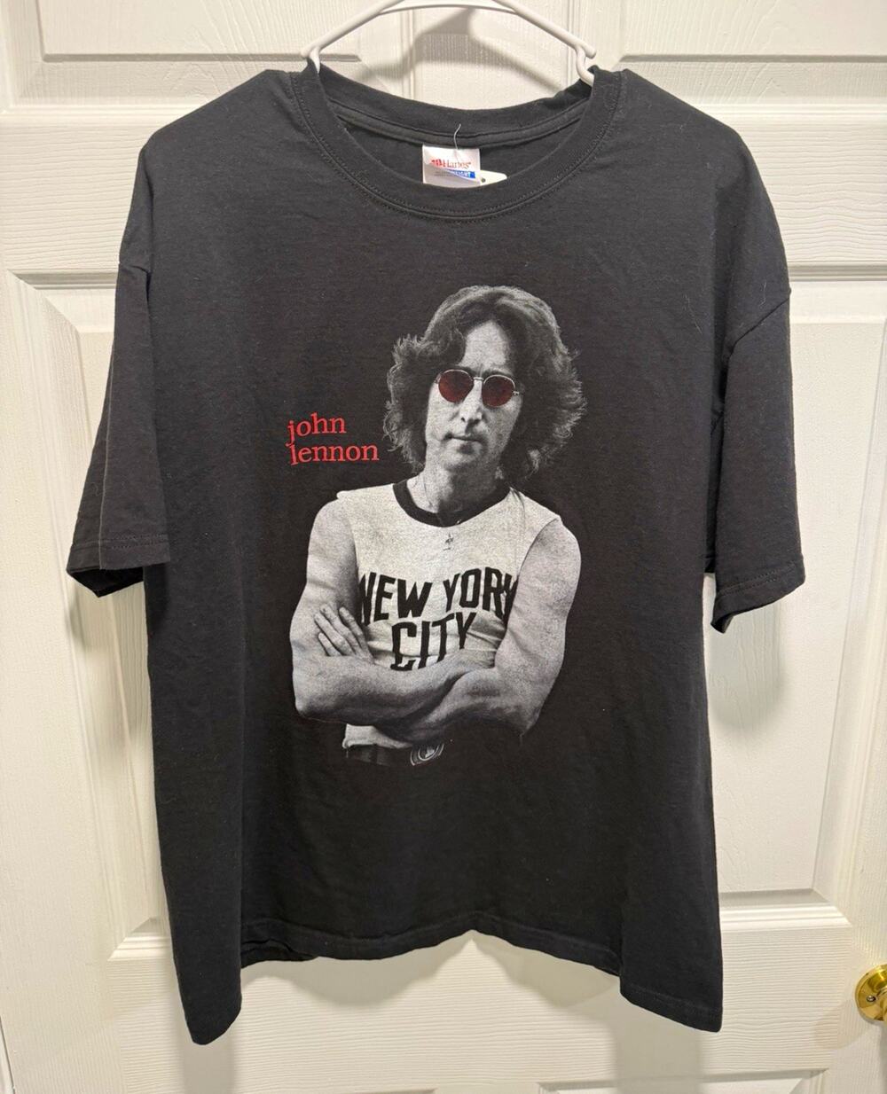 VTG Hanes Heavyweight Mens L Black John Lennon The Beatles Graphic Tee Cotton